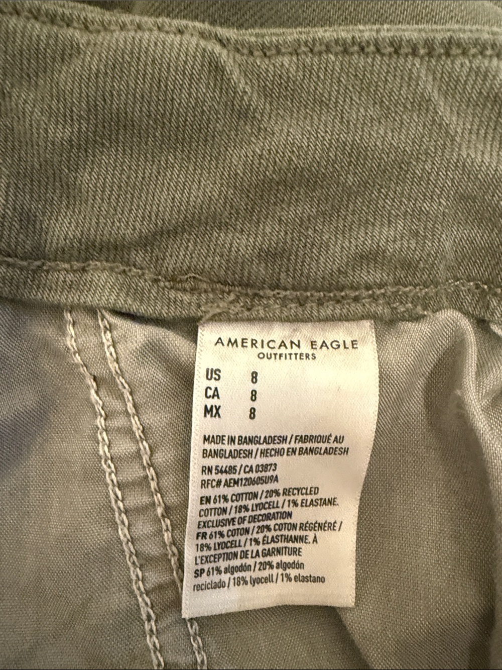 A/E High Rise Trouser Short 11” Inseam Stretch Olive Flat Front Pockets Preppy 8 - Picture 13 of 14